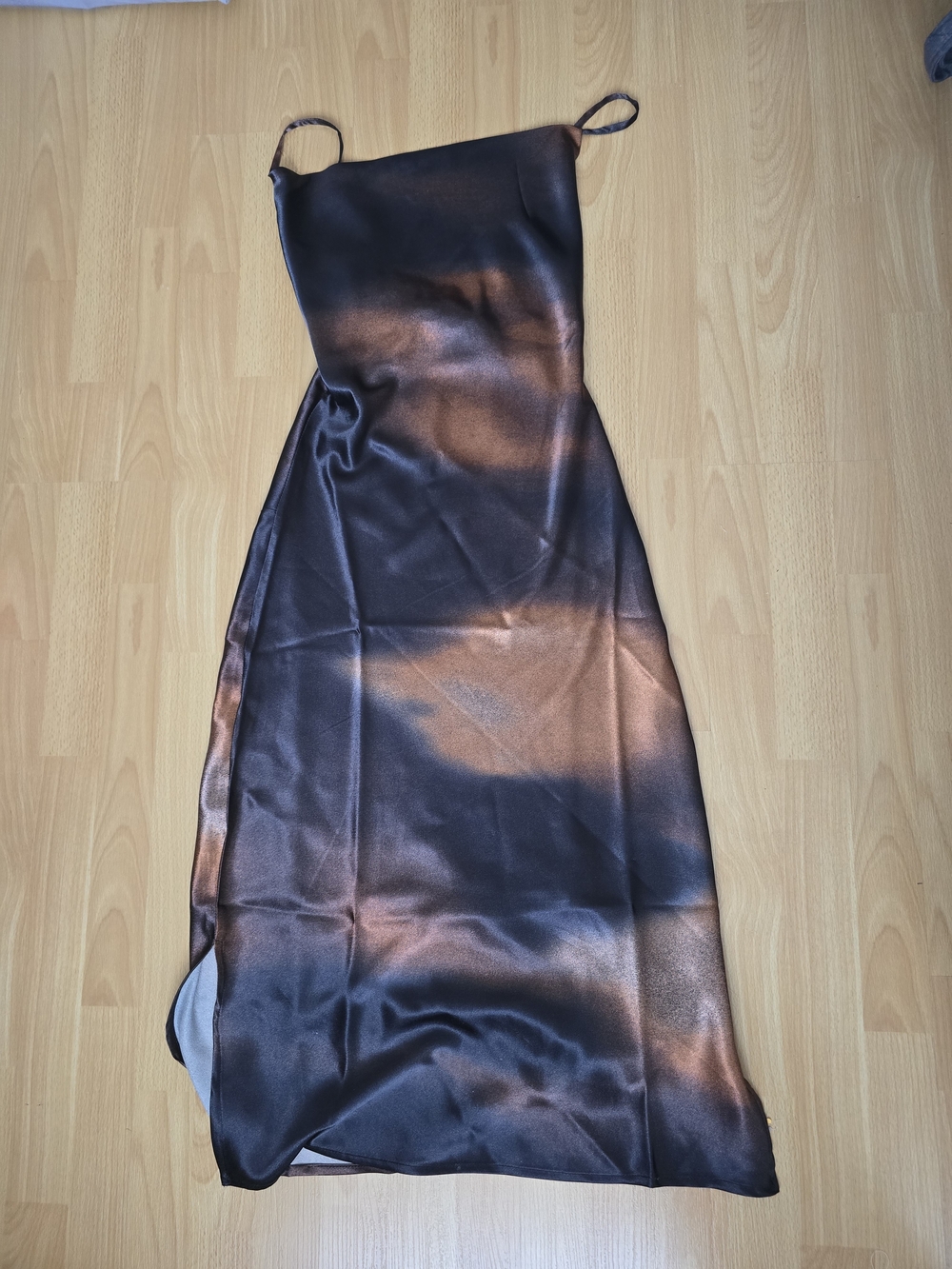 NWT Urban Planet Satin Cowl Neck Black and Copper Tie-Dye Maxi Dress
